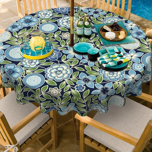 Miniatura 4 de Mantel redondo para exteriores e interiores con cremallera de agujero para paraguas, funda decorativa para mesa circular para jardín del hogar, 60