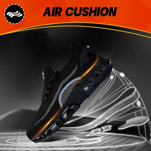 Miniatura 5 de BAIYIJIA Zapatos de punta de acero para hombre, zapatos de trabajo antideslizantes para construcción con amortiguación de aire, zapatos
