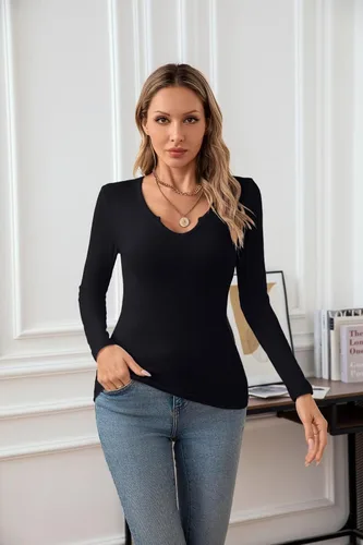Miniatura 7 de VICHYIE Camiseta de manga corta con cuello en V para mujer, estilo casual, ajustada