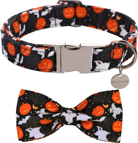 Miniatura 16 de DOGWONG Collar de otoño para perro con lazo, collar de moño para perro de Acción de Gracias, collar ajustable de algodón de otoño con hoja de arce