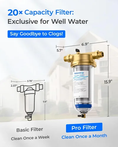 Miniatura 4 de Waterdrop Mega Filtro de sedimento giratorio, Sistema de filtro de agua reutilizable actualizado para toda la casa con retrolavado para agua