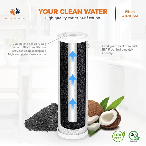 Miniatura 5 de Aquaboon Juego de 3 cartuchos de filtros de agua para el hogar de 5 micrones, 10 x 2.5, sedimentos, GAC, compatible con GAC-10, WHKF-GD05, WHWC