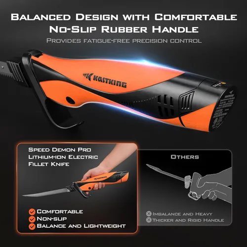 Miniatura 2 de Cuchillo de filete eléctrico KastKing Speed Demon Pro de iones de litio - Cuchillo de pesca recargable inalámbrico con 4 cuchillas, motor de alto