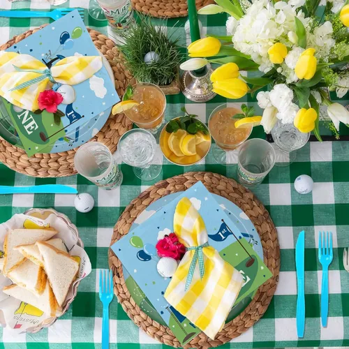 Miniatura 7 de Xigejob Suministros para fiesta de primer cumpleaños de golf, vajilla de decoración de cumpleaños con agujero en uno, plato de papel de golf, taza