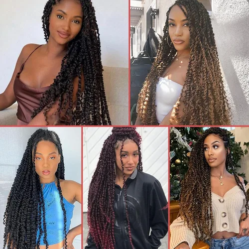Miniatura 6 de Leeven Cabello de Ganchillo para Mujeres 16 Pulgadas Cabello de Passion Twist Pre-Retorcido 8 Paquetes Ombre Marrón Pre-Enrollado Bomb Crochet #T30
