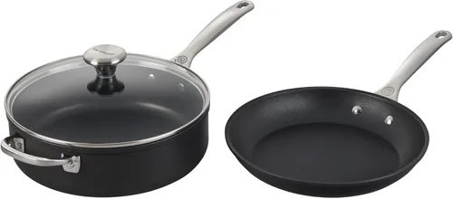 Le Creuset Juego de utensilios de cocina antiadherentes endurecidos, 3 piezas (sartén de 10 pulgadas, 4.25 cuartos de galón de capacidad con tapa)