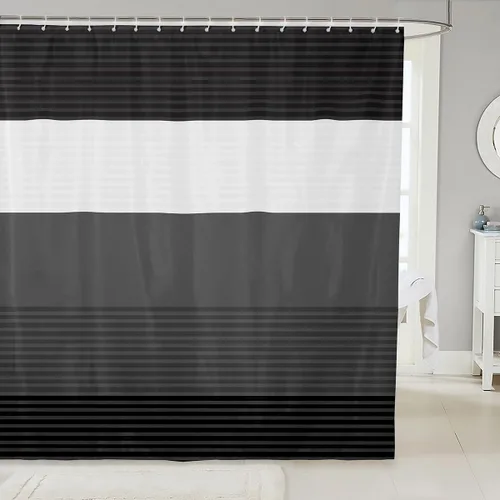 Miniatura 27 de Cortinas de ducha abstractas de líneas geométricas para niños, cortinas de baño con diseño empalmado de rayas para niñas, niños y adultos, cortinas