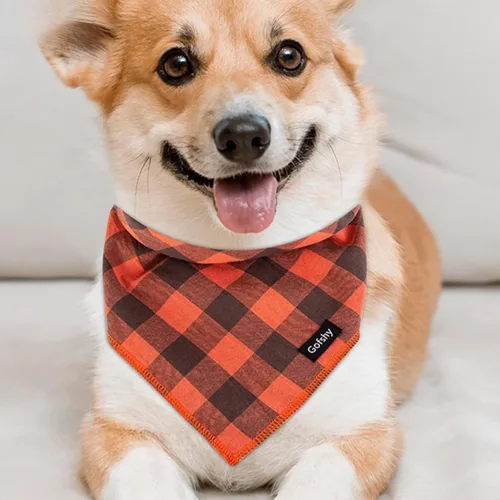 Miniatura 4 de Bandana para Perro Otoño Pequeño-Naranja Marrón Bufanda para Perro Estampado Buffalo Plaid Babero Ajustable Pañuelo Accesorios para Perros Pequeños