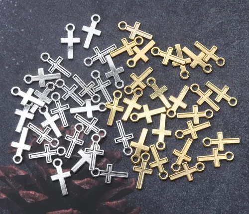 Miniatura 3 de 50 piezas de mini dije de cruz de metal para hacer joyas, encontrar collares, pulseras, aretes, llavero, idea de regalo de bricolaje, accesorios