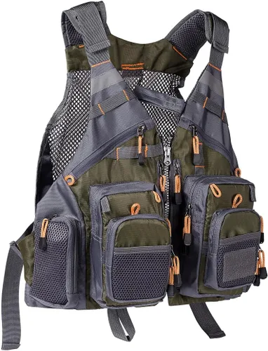 Miniatura 8 de Bassdash - Chaleco de pesca con mosca de múltiples bolsillos, tamaño ajustable, regalo para hombres y mujeres Marrón