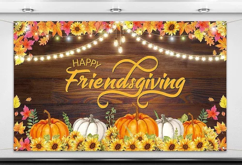 Miniatura 6 de Nepnuser Telón de fondo para cabina de fotos de Happy Friendsgiving de cosecha de otoño, decoración de fiesta de amigos, hojas de arce, girasol