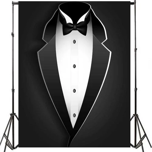 Miniatura 9 de BJRLEM998 - Telón de fondo de esmoquin negro de 3 x 5 pies para hombre, traje de pajarita en blanco y negro, traje de lujo, cumpleaños, cena