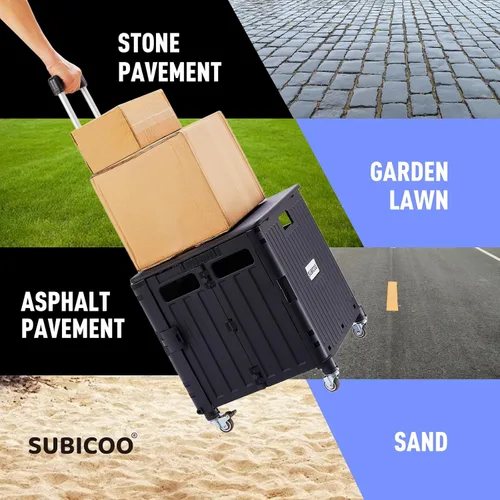 Miniatura 6 de SUBICOO Carrito utilitario plegable portátil con ruedas, carrito de compras, caja de herramientas plegable, con tapa, en 4 ruedas giratorias