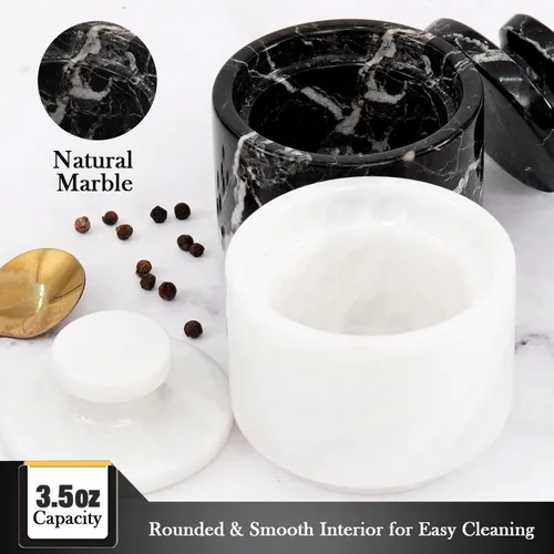 Miniatura 4 de MARBLOUS KRAFTS Salero de Mármol con Tapa 3" Blanco y Negro Cebra Frasco de Especias Para Encimera de Cocina Recipiente de Sal de Piedra y Cuencos