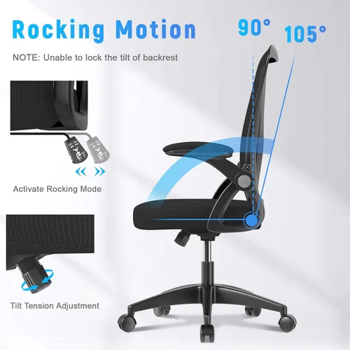 Miniatura 7 de naspaluro Silla de oficina ergonómica, sillas de escritorio con respaldo medio con altura ajustable, silla giratoria con brazos abatibles y soporte