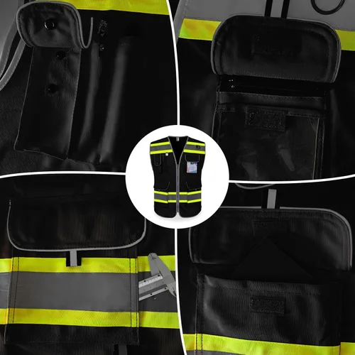 Miniatura 4 de TCCFCCT Hi Vis Chaleco de seguridad reflectante de alta visibilidad con 9 bolsillos para hombres y mujeres, chaleco de trabajo de construcción
