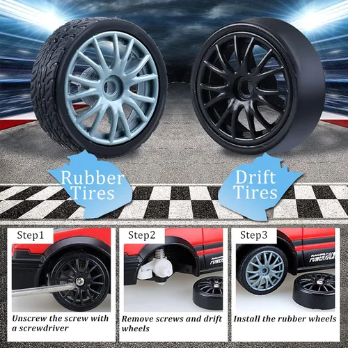 Miniatura 5 de Coche de Control Remoto RC Drift Car 2.4GHz Escala 1:24 4WD de Alta Velocidad Coches RC Vehículo con Luces LED Baterías y Neumáticos de Deriva