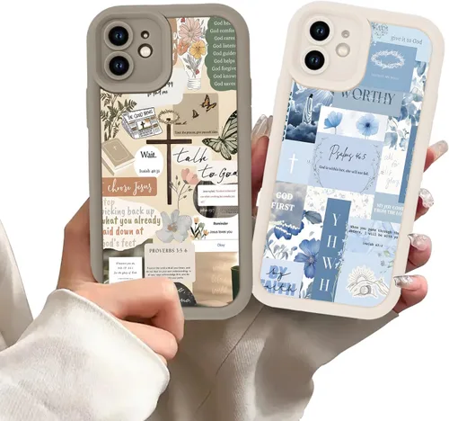 Miniatura 49 de Paquete de 2 fundas protectoras para iPhone 13 de 6.1 pulgadas con versículo bíblico de Jesús y cruz cristiana floral, para mujeres y niñas, funda