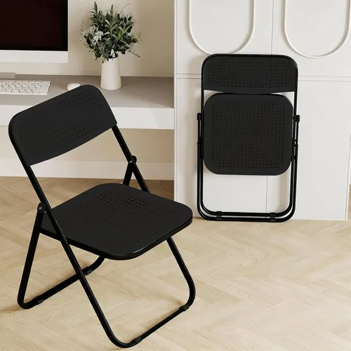 JPBSTO Sillas plegables, marco de acero de capacidad de 300 libras, plegables para fiestas en interiores y exteriores, paquete de 2, color negro