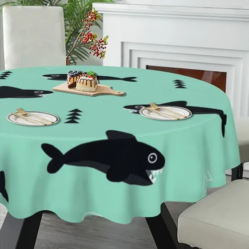 Miniatura 5 de Bonito mantel redondo con estampado de tiburón, lavable, resistente a las arrugas, para el hogar, cocina, comedor, picnic, campamento, fiesta