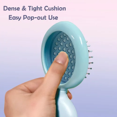 Miniatura 3 de Juego de cepillo de pelo y espejo de viaje para mujeres, cepillo plegable con espejo compacto para bolso o mochila, lindo regalo azul bebé