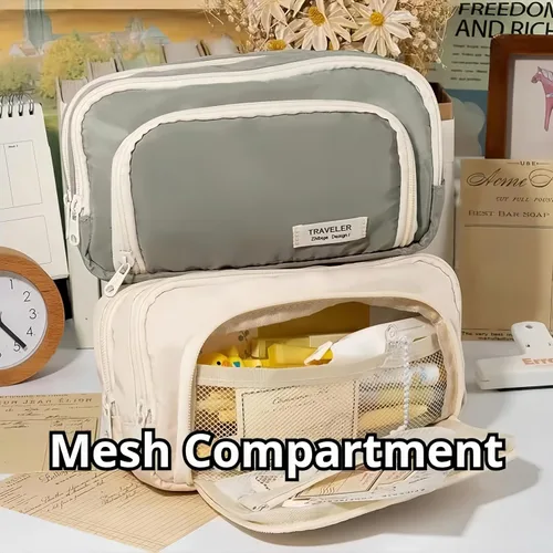 Miniatura 6 de Estuche para lápices de gran capacidad, 3 compartimentos, bolsa grande para lápices, bolsa para bolígrafos, caja porta lápices, organizador