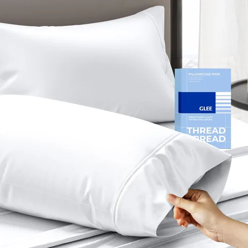 Miniatura 19 de THREAD SPREAD Juego de 2 fundas de almohada 100 % algodón tamaño estándar/Queen, fundas de almohada de algodón de 400 hilos, suaves y refrescantes