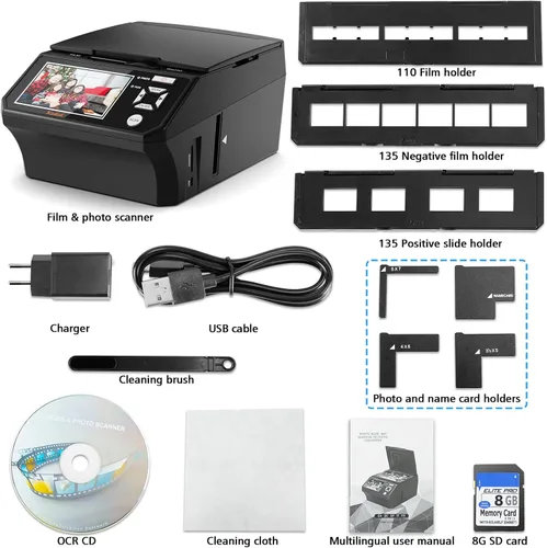 Miniatura 6 de Foto, tarjeta de identificación, escáner de diapositivas y negativos con pantalla LCD grande de 5 pulgadas, digitalizador de película