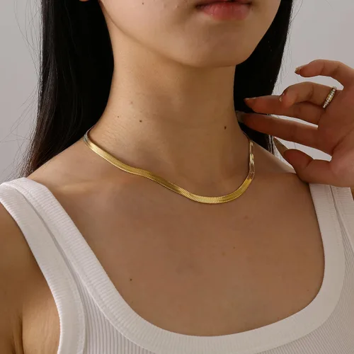 Miniatura 3 de Delicado collar de cadena para mujer, chapado en oro de 18 quilates, gargantilla de disco de moneda, collar simple de cadena trenzada con cuentas