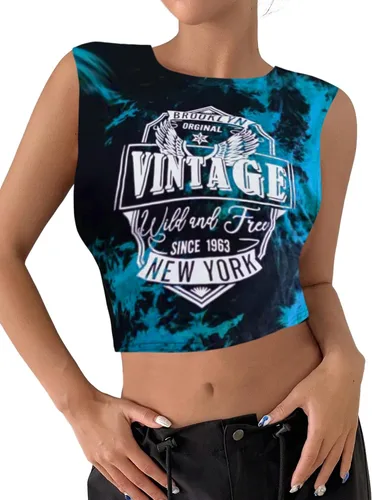 Miniatura 4 de Remidoo Camiseta corta sin mangas con estampado gráfico de letras para mujer