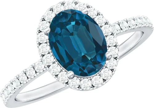 Anillo de compromiso de topacio azul natural de Londres de 0.236 x 0.315 in, calidad AAA, anillo solitario de diamante de topacio azul, listo para