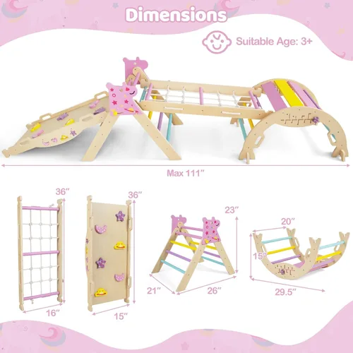 Miniatura 3 de Costzon Pikler - Juego de triángulos plegables 9 en 1, juguetes de escalada para bebés, juego de escalada Montessori de madera para aprendizaje