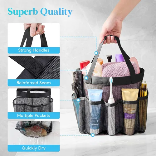 Miniatura 5 de Lifewit Organizador de ducha de malla portátil para dormitorio universitario con 7 bolsillos, cesta organizadora colgante independiente, bolsa