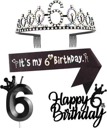 Miniatura 23 de Decoraciones de cumpleaños número 7 para niña, que incluyen corona/tiara de cumpleaños número 7, banda, adorno para pastel de cumpleaños y velas