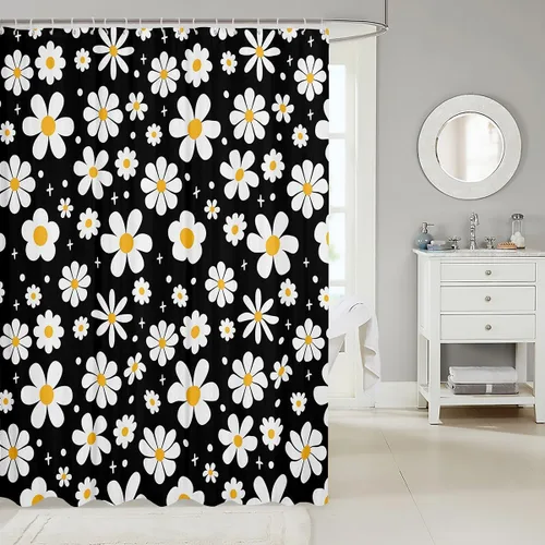 Miniatura 2 de Cortina de baño de flores de margarita para niños y niñas, cortina de ducha floral para decoración de baño, 72 x 72 pulgadas, retro, floral