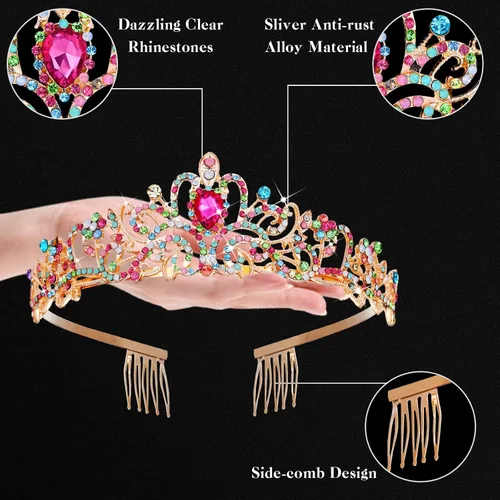 Miniatura 3 de BBTO 10 piezas de tiaras y coronas de cristal para mujeres y niñas, corona de princesa con diamantes de imitación, diademas de reina con peines