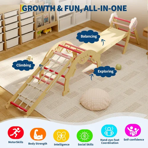 Miniatura 4 de Pikler - Juego de triángulos 4 en 1, juguetes de escalada para niños pequeños con rampa, arco y escalera, juego de escalada con construcción