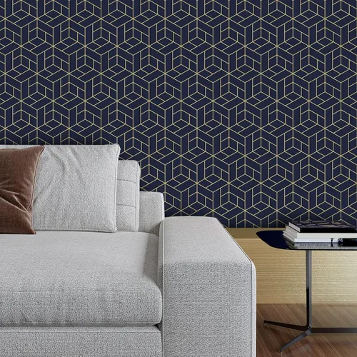 Miniatura 2 de VaryPaper Papel tapiz geométrico hexagonal azul marino de 17.7 x 78.7 pulgadas, para pegar y despegar, papel de contacto geométrico decorativo