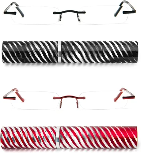 Miniatura 2 de DXYXYO Mini lentes de lectura sin montura para mujeres y hombres, paquete de 2 lectores de metal compactos de bolsillo delgado con estuche portátil