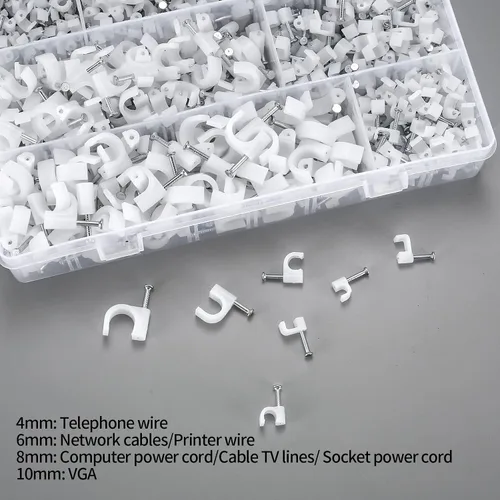 Miniatura 3 de 700 clips de cable con clavos de acero, clips de gestión de cables de cable, cable Ethernet blanco/cable coaxial/soporte de cable de cable, clips