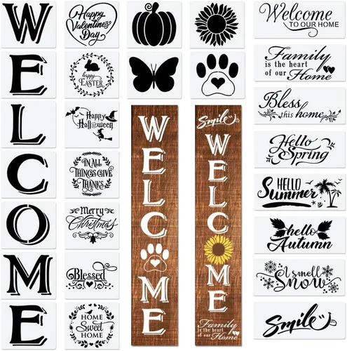 Plantillas de letras de bienvenida para pintar sobre lienzo de madera y más, fuente reutilizable de caligrafía del alfabeto grande para el hogar y