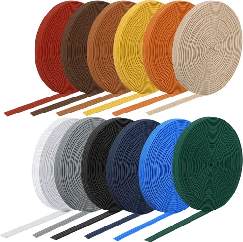 Miniatura 9 de WILLBOND 12 rollos de banda elástica colorida plegable, cordón elástico resistente, banda plana tejida para costura, manualidades, DIY, puños