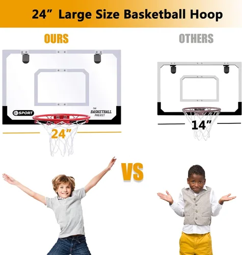 Miniatura 2 de Large Indoor Mini Basketball Hoop Set for Kids and Adult 24 X 16 Inch Board Family Games for Home and Office Door & Wall with 3 Balls and Complete