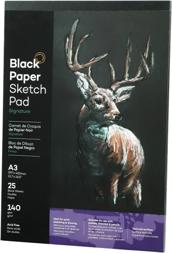 Bloc de bocetos de papel negro A3 con cubierta de cartón duro, papel de dibujo sin ácidos, 4.94 oz/m², 25 hojas en blanco, diario de bocetos para