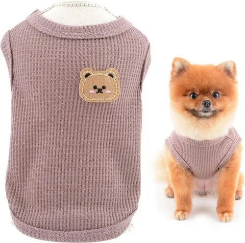 Miniatura 11 de SMALLLEE_LUCKY_STORE Camiseta sin mangas de punto gofre con bonito oso para cachorros, para perros pequeños, gatos, niños y niñas, camiseta
