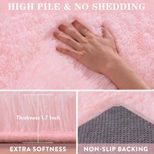 Miniatura 4 de Alfombra pequeña rosa para dormitorio, alfombras de área esponjosas peludas de 2x3 pies para habitación de niñas y niños, alfombra suave