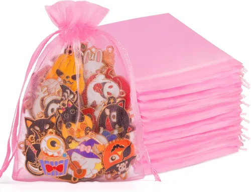 Miniatura 54 de Crweety 50 Piezas Bolsas de Organza Doradas de 3 x 4 Pulgadas, Pequeñas Bolsas de Regalo de Malla con Cordón para Favores de Boda, Despedida