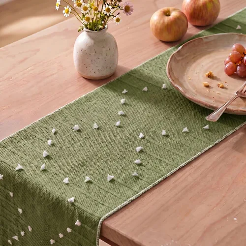 Miniatura 4 de Artoid Mode Camino de mesa tejido de algodón rústico verde militar, decoración de mesa de comedor para decoración de fiesta del hogar, 12 x 36