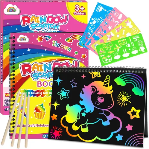Miniatura 7 de ZMLM Regalo de manualidades de papel para rascar, paquete de 2 cuadernos de arcoíris, suministros de juguetes, rellenos para cesta de Pascua
