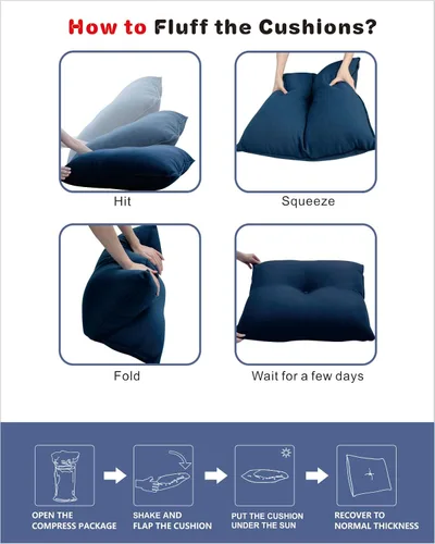 Miniatura 6 de Cojines para muebles de patio, cómodos cojines de asiento profundo, para asiento de dos plazas, para interiores y exteriores, color negro